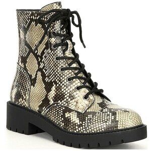 Chelsea & Violet CV War Women Combat Ankle Boots Snake Leather Lug Sole Shoes
